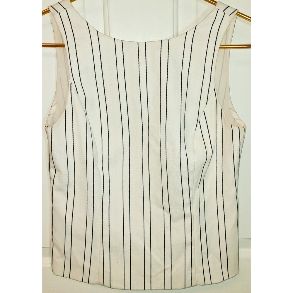 WHBM sz 0 sleeveless Lined pinstripe blouse white & black Career Luxury Layer